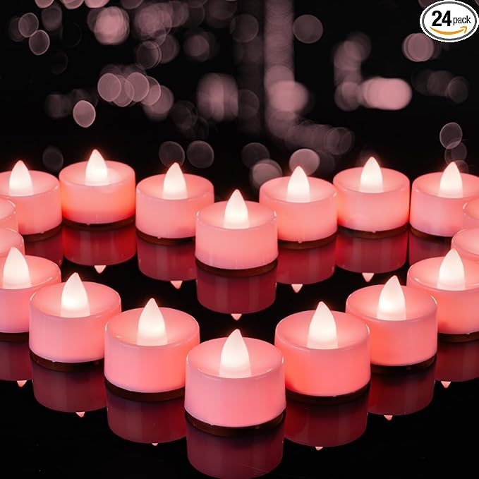 BEICHI Flameless LED Tea Lights - 24-Pack Battery Operated Fake Tealight Candles, Votive Candles Bulk for Holidays (Pink)