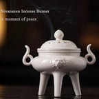 Ceramic Incense Cone Burner with Lid,Stylish Incense Holder for Coil Incense and Powder Incense,Mediation Gift,Room Decor(White)