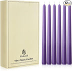 New Burning Formula Unscented Dripless 10-Inch Taper Candles Set of 12 - Purple, for Wedding, Dinner - Smokeless, Long Burning - Hand Poured, Colored Tall Candlesticks - Púrpura