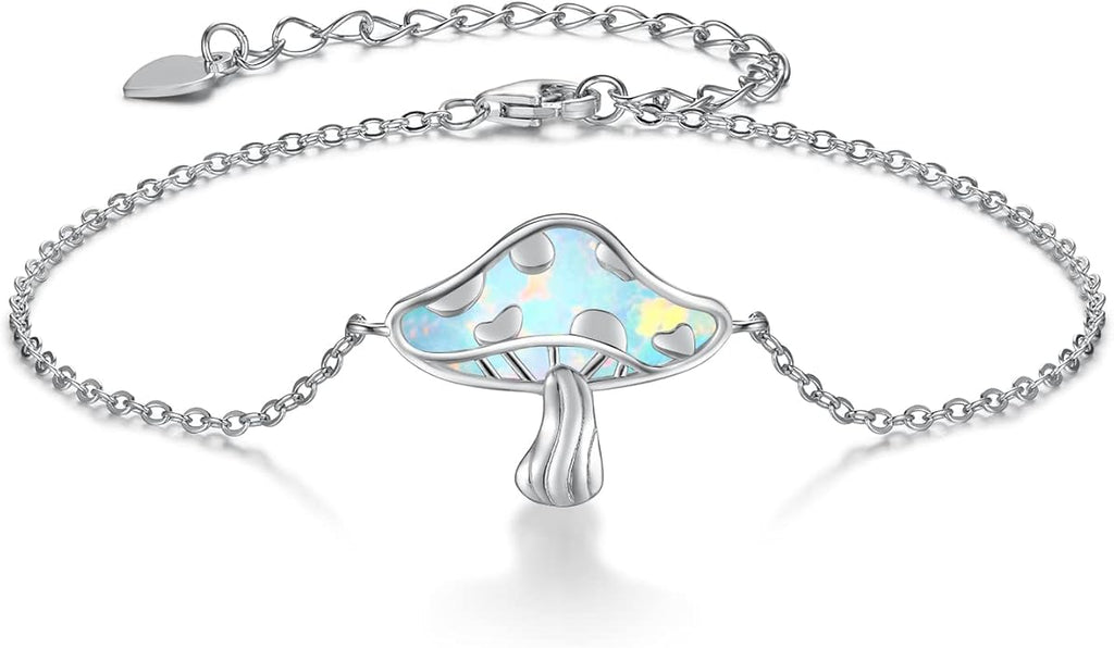TYSO Mushroom Bracelet 925 Sterling Silver White/Pink/Blue Opal Mushroom Bracelet Jewelry Gift for Women