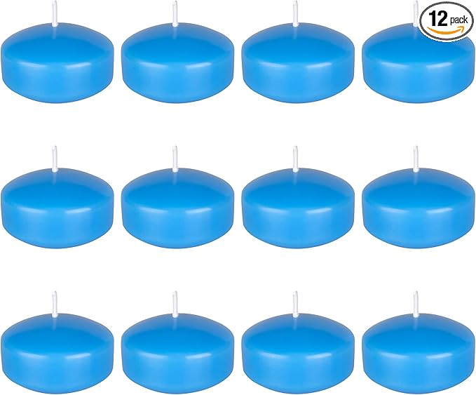 Mega Candles 12 pcs Unscented Light Blue Floating Candles, Hand Poured Wax Candle 2 Inch Diameter, Home Décor, Wedding Receptions, Centerpieces, Occasions, Events, Festivities, Meditations, Spas