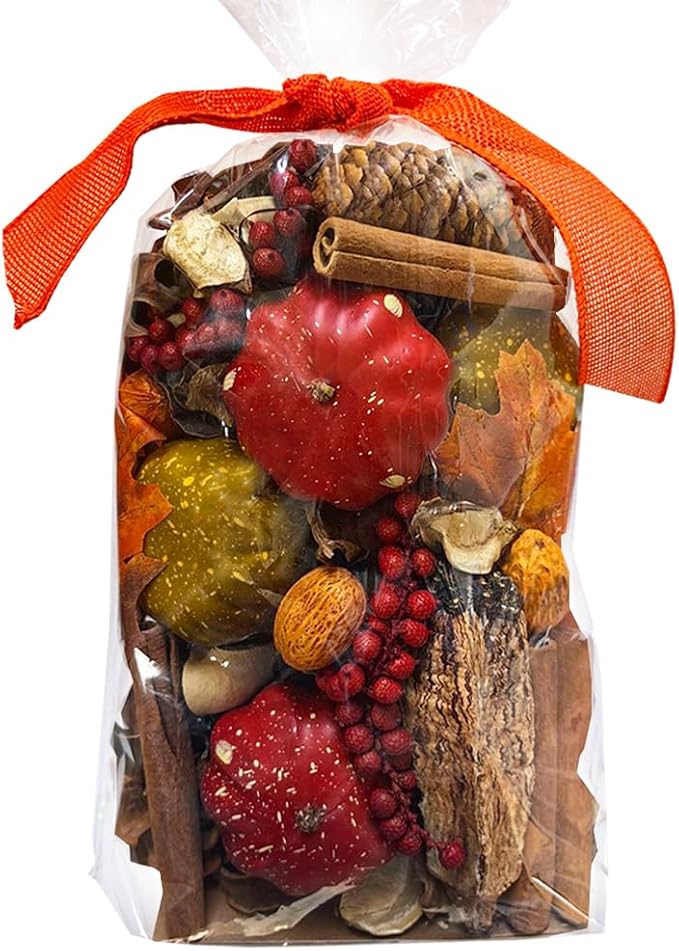 Qingbei Rina Fall Potpourri Bags with Pumpkins, Cinnamon Scented Potpourri Bowl Filler,Thanksgiving Decorative Dried Flowers,Vase Fillers,Farmhouse Bathroom Decor(20oz)