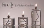 Firefly Fuels Refillable Glass Oil Candle - 5 oz Liquid Candle for Indoor Use, Outdoor Events, Emergency Lighting - Clean Burning with Wick and Holder Included. Use with Liquid Paraffin or Lamp Oil
