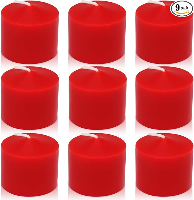 9-Pack 1.25-Inch Red Votive Candles, Unscented Small Tealight Candle for Home Decor and Special Occasions