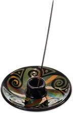 NOVICA Artisan Crafted Ceramic Incense Holder | Vicus Culture Style | Swirl Patterned Round | Meticulous Art | Handmade Designed | Home Decoration | Peru 'Ancestral Swirls' 5" Diam.