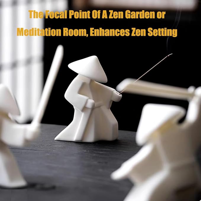 EAEMDY Samurai Figure Figurine Japanese Warrior Statue Decor for Table Room, Incense Holder for Stick Burner Incense Stick Holder, Kongfu Tea Pet Decoration (3. White A+B+C)