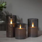 Flameless LED Candles, New Analog 3D Wick Battery Powered Candle, Fake Candle with Remote Control & Timer for Dining Table/Cafe/Living Room/Bedroom/Wedding Center Decor (Grey)