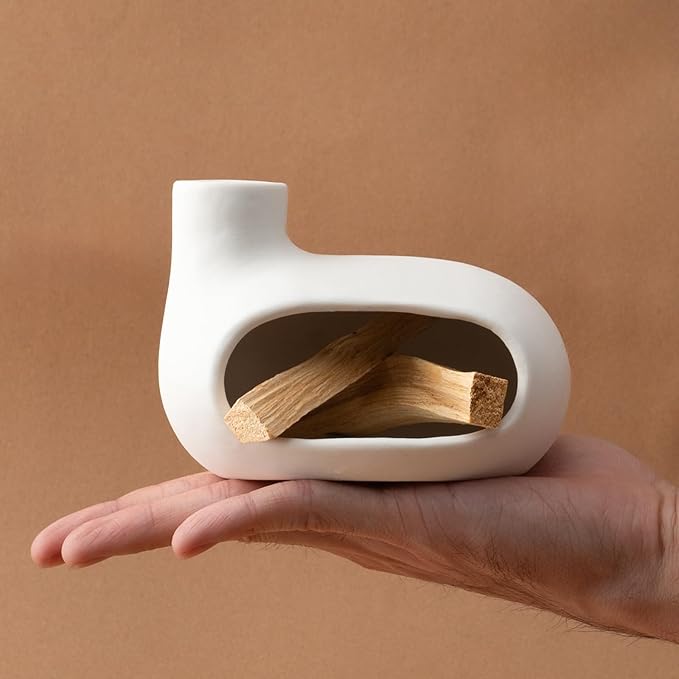 Modern Palo Santo Holder Ceramic Burner for Meditation and Energy Cleansing - Handcrafted Smudge Bowl for Wood Sticks, Sage, and Incense Cones