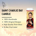 Charlie Celebrity Glass Jar Candle – Unscented Handmade Soy Wax Votive Candle – Unique Gift for Always Sunny Fans – Home Decor Collectible for Living Room & Office – 8 Inch