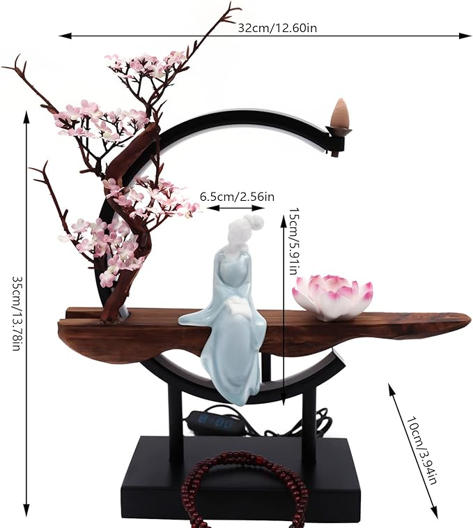 Backflow Incense Holder with LED Light, Chinese Style Ceramic Backflow Incense Burner Perfect for Relaxing or Home Decor (Chinese Style B)