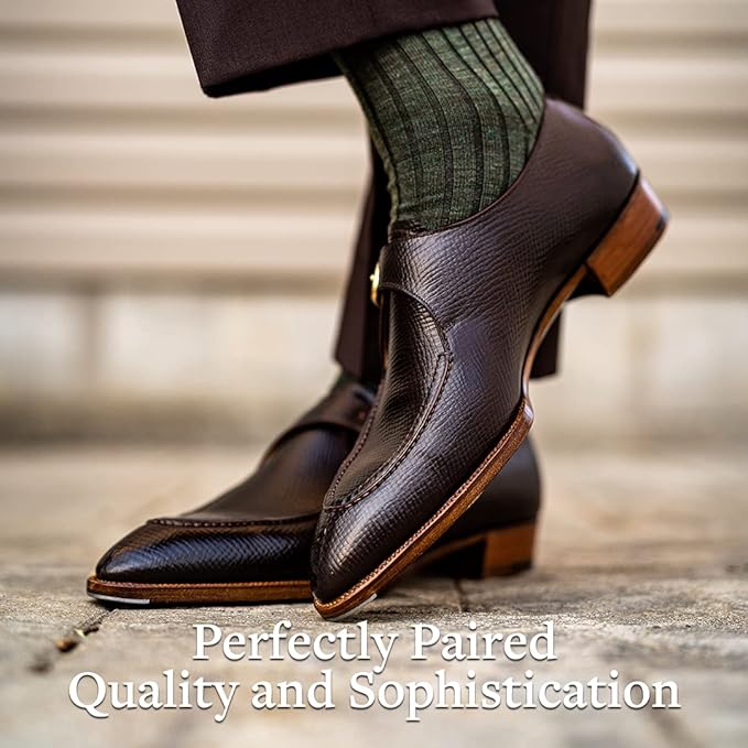 Merino Wool Dress Socks for Men – Over-the-Calf, Ribbed Wool Dress Socks for Size 8-12 – Breathable, Reinforced Heel and Toe
