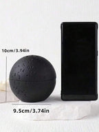 9 Holes Handmade Round Incense Resin Burner Holde, Minimalist Sphere Incense Frankincense Burner, Ravertine Incense Cone Holder for Yoga Meditation Spa Reading (Black)