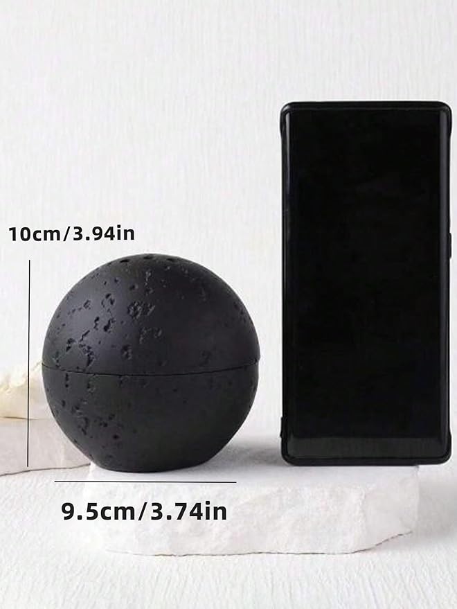 9 Holes Handmade Round Incense Resin Burner Holde, Minimalist Sphere Incense Frankincense Burner, Ravertine Incense Cone Holder for Yoga Meditation Spa Reading (Black)