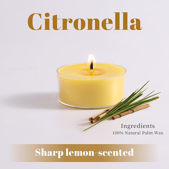 Fresh Citronella Highly Scented Tea Lights Candles 96 Pack, 4-5 Hours Natural Palm Tea Candles Bulk for Home Scented, Small Indoor Summer Scented Tealight Votives for Home, Patio Garden Yard