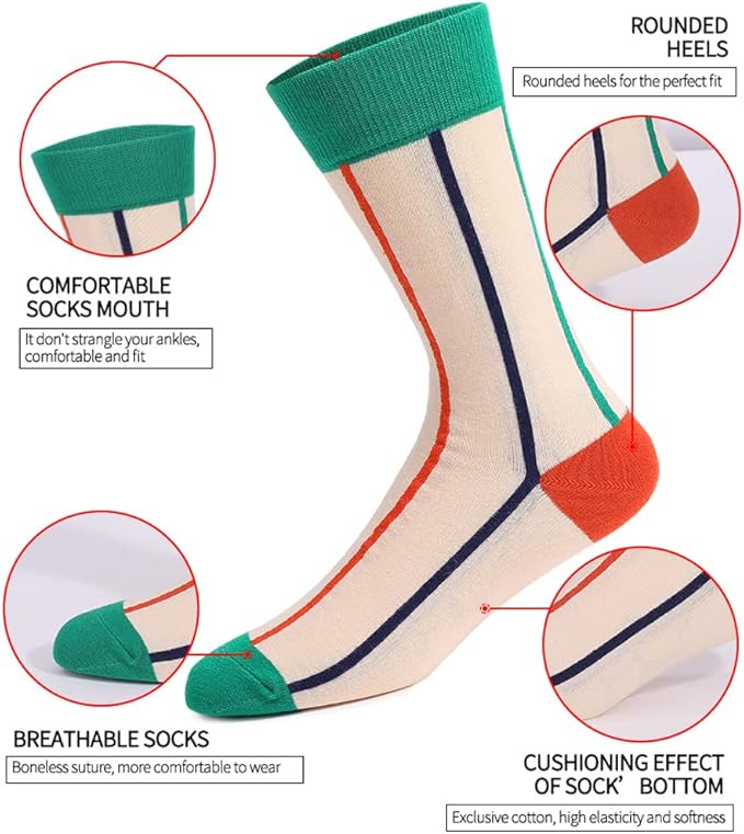 DRASEX Men's Dress Socks Funky Colorful Pattern Cotton Novelty Casual Crew Socks