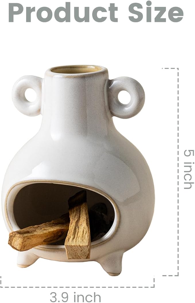 Mini Palo Santo Holder Burner, Ceramic Incense Holder for Sticks Sage Bundles Cone Incense, Chimenea Incense Dish for Yoga Meditation Home Decor, White