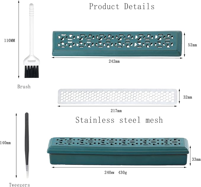 Incense Holder,Ceramic Incense Holder for Sticks with Ash Catcher,Coffin Style Incense Box,Incense Burner for Meditation Yoga Spa Room Decor(Green)
