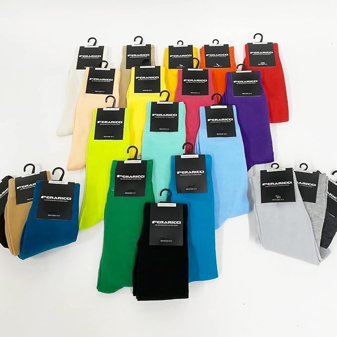 Feraricci Solid Color Casual Dress Socks for Men - Colorful & Comfortable Crew Socks