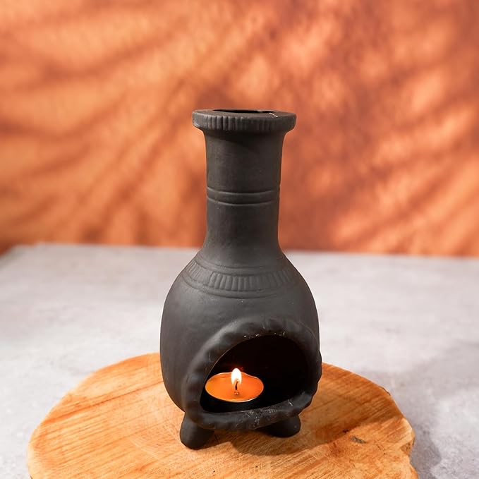 Handcrafted Palo Santo Burner–Mexican Style Clay Incense Dish for Aromatherapy and Stress Relief–Compatible with Wood Sticks, Sage,Cone Incense–Mini Home Altar with Unique Chimney Design