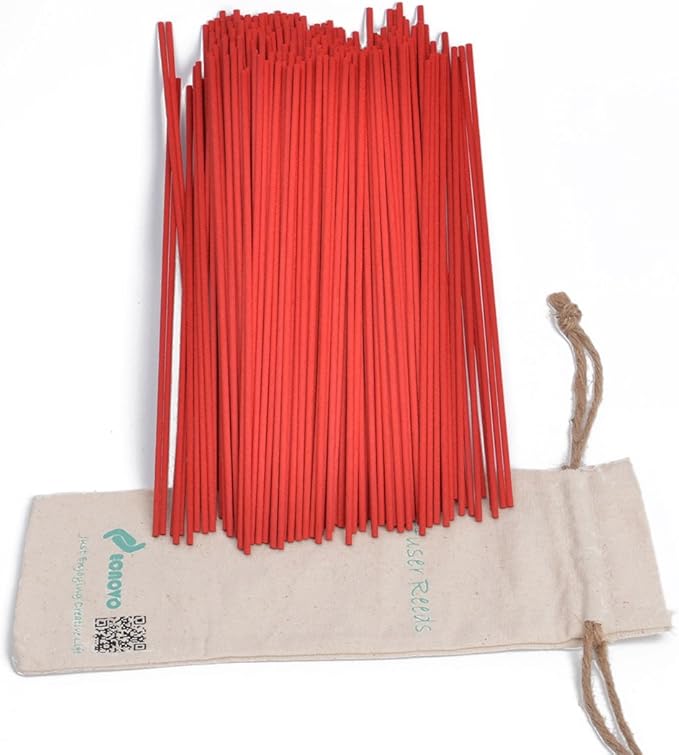 Resafy Reed Diffuser Sticks, Jecnovo Pack of 100 Fiber Sticks with Handmade Linen Bag, Safe and Non-Toxic, 9 Inches Long 3mm Diameter Aromatherapy Diffusers for Home, Spa and Office(Burgundy)