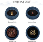 Coil Incense Burner， Ceramic Cone Incense Burner Holder Suitable for Incense/Cone/Coil/Stick, Sage, Mosquito Incense, and Charcoal. Incense Holder+Fireproof Cotton Inside.