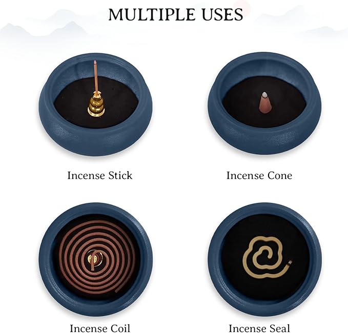 Coil Incense Burner， Ceramic Cone Incense Burner Holder Suitable for Incense/Cone/Coil/Stick, Sage, Mosquito Incense, and Charcoal. Incense Holder+Fireproof Cotton Inside.