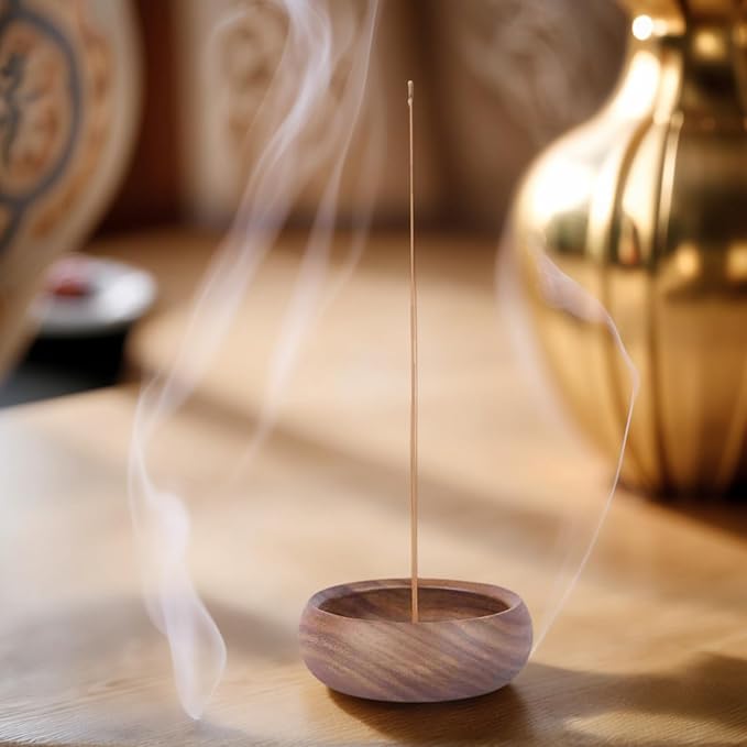 Black Walnut Incense Holder with 3-Hole Brass Plug, Traditional Bowl Design