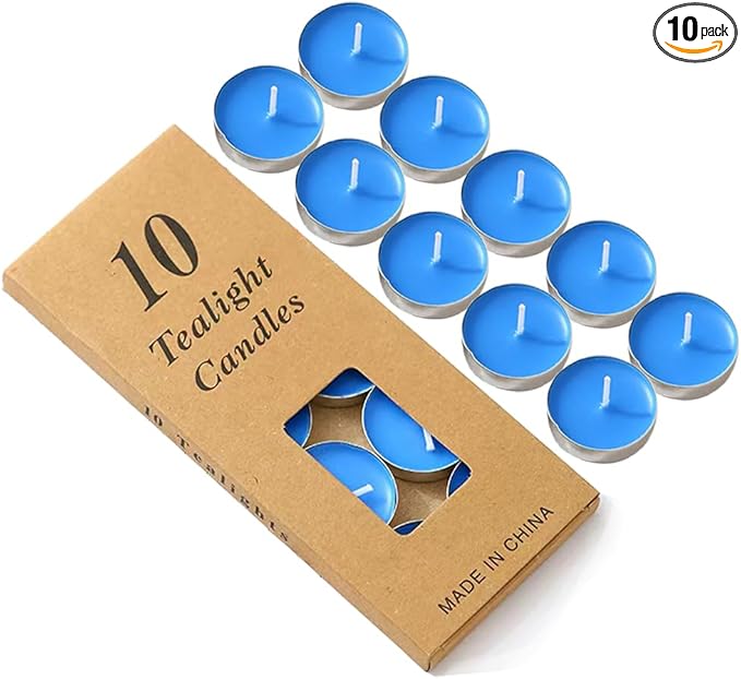 Colored tealight Candles Handmade Organic Tea Lights Set of 10pack Small red Candles 1.5-2 Hours Burn Tea Lights for Valentine's Day, Birthday, Votive Parties ，Home Decoration (Blue)