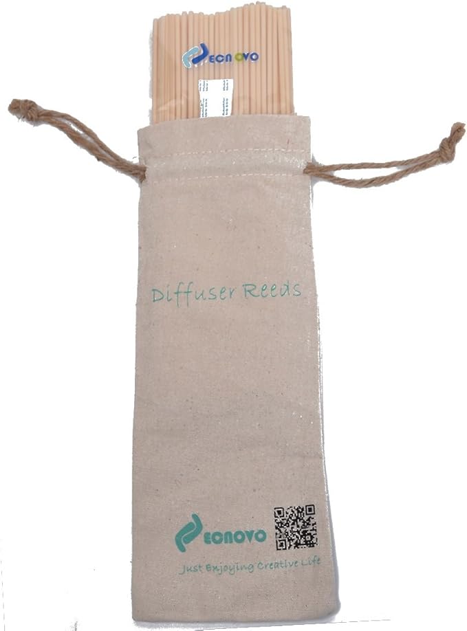 Resafy Reed Diffuser Sticks, Jecnovo Pack of 100 Fiber Sticks with Handmade Linen Bag, Safe and Non-Toxic, 9 Inches Long 3mm Diameter Aromatherapy Diffusers for Home, Spa and Office(Beige)