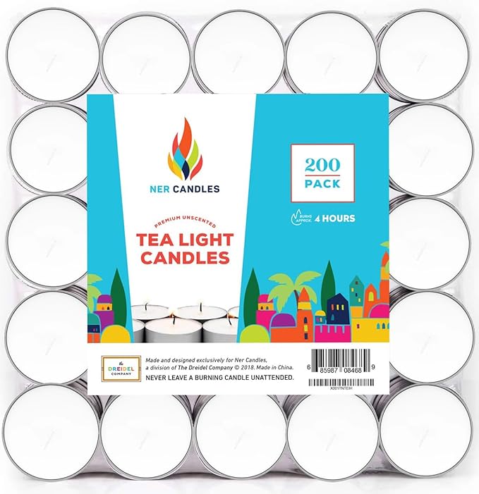 White Unscented Tea Lights- Smokeless, Drip Less, Long Lasting Flames- Center Pieces for Dinners and Events- European Wax Flame- Bulk Pack (200 Candles)