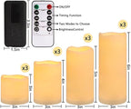 Flameless Battery Operated Outdoor Waterproof Set of 12(D: 3" x H: 3" 4" 5" 6") Pillar LED Candles with 10-Key Remote and Cycling 24 Hours Timer