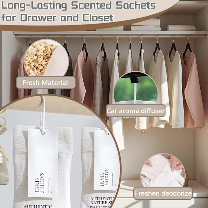 Home Refillable Fragrance Sachets 6-Pack, Lavender & Freesia Corn Cob Scent Bags for Closet Car Drawer, Natural Long-Lasting Freshener, Hemp Fabric Pouches