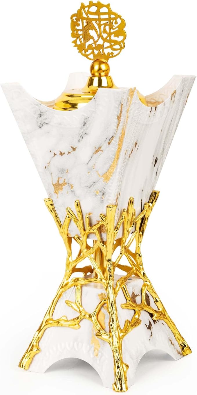 Bakhoor Burner, Charcoal Incense Burner, Frankincense Resin Incense Holder for Yoga, Spa Aromatherapy, Office & Home Decor Gifts 10.6" inches Tall (White)