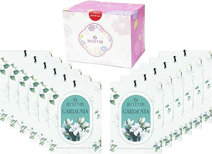 12 Packs Fragrance Bags with Hanging Strings, Air Freshener Deodorizer for Closet and Drawer,6 Scents Option- Lavender,Magnolia,Jasmine,Rose,Osmanthus,Gardenia (Gardenia)