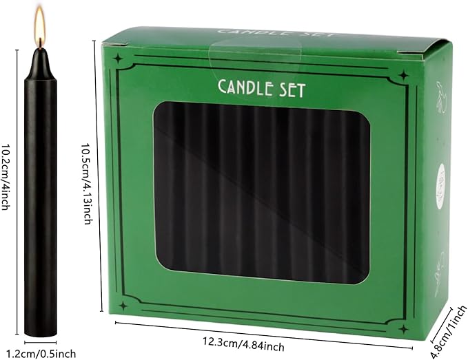 40-Pack of 4-Inch Black Taper Candles - Smokeless, Long-Burning (1.5 Hours Each) - Ideal for Dinners, Parties, Ceremonies, and Shabbat Observances