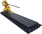 Samurai Incense Holder, Incense Burner with Storage Box, Ash Catcher, Warrior Incense Burner for Aromatherapy, Meditation, Yoga (Gold Samurai & Black Box)