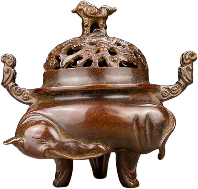 Incense Burner Chinese Incense Holder Brass Incense Burner Zen Copper Incense Burner Antique Style Home Office Fengshui Decor 8.3 * 5.5 * 7.9IN 9.3LB