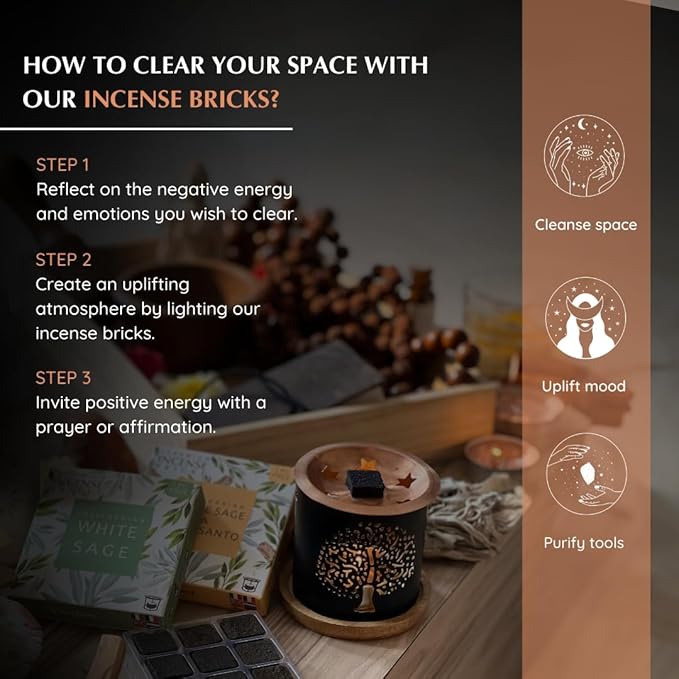 White Sage & Frankincense Incense Bricks with Snowflake Burner by Aromafume | 2x9 Bricks | Sage Incense for Cleansing Negative Energy & Protection | Sage for Smokeless Smudging, Spiritual Cleansing