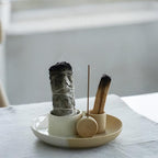 4 in 1 Incense Holder, Ceramic Incense Stick and Palo Santo Holder,Sage Holder for Burning- 5.5" Ceramic Ash Catcher Tray for Meditation and Yoga Room (White Sand)