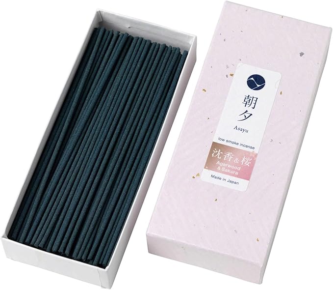 Asayu Japanese Low Smoke Incense Sticks Premium Sakura Cherry Blossom and Agarwood Blend, Made in Japan 40gr Quality Incense Blend for Gift and Relax