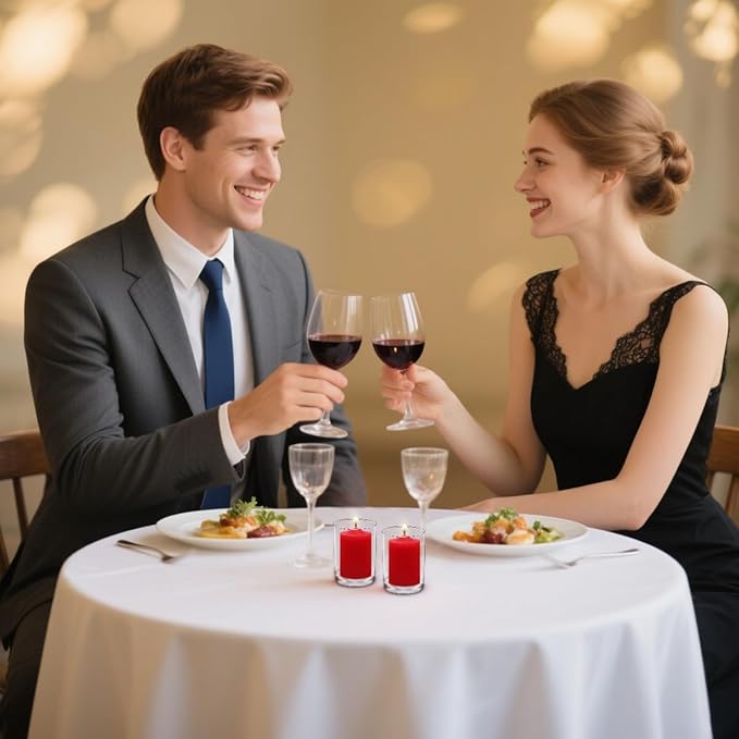 24 Packs Red Colored Votive Candles, Unscented Small 1.5 Inch Diameter 2.0 Inch Tall Wax Candles for Wedding, Party & Home Dinner Table Decoration - 12 Hour Burn Time