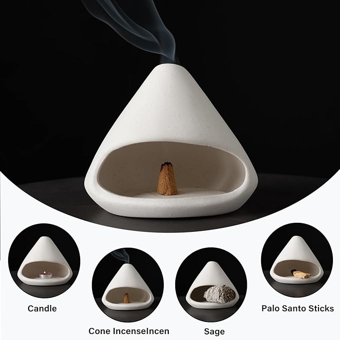Palo Santo Burner- Mini Zongzi ceramics chiminea for sage/sticks/sone, ceramics Incense Holder with ash catcher, aromatic meditation gifts for women anxiety relief, ceramic copalera home decor