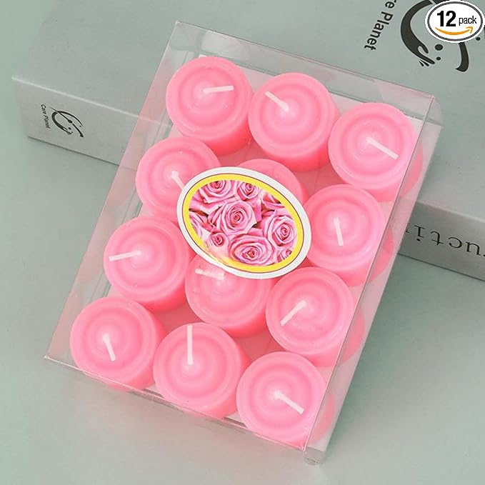 Tea Candles Round Romantic Candle Tealight Small Sweet Wedding Party 12 Pack Home 2-2.5 Hours Burn Time Votive Parties Bulk Birthday Halloween Emergency Family Dinner Hotel Ktv Bar (Pink)