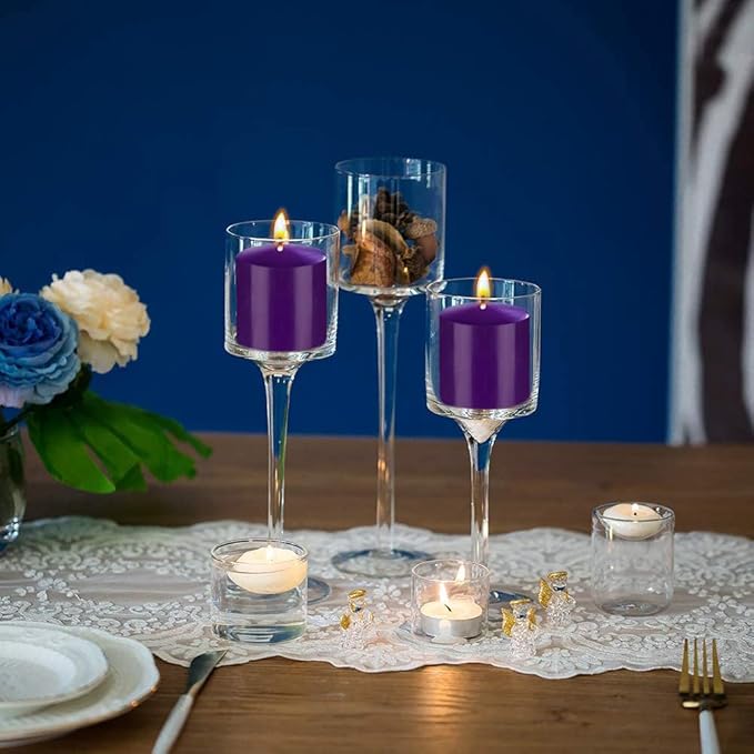 9 Packs Purple Votive Candles, Unscented Small 1.5 Inch by 1.25 Inch Non-Toxic Dripless Colored Wax Votives for Home Holiday Party Table Decor - 8 Hour Burn Time