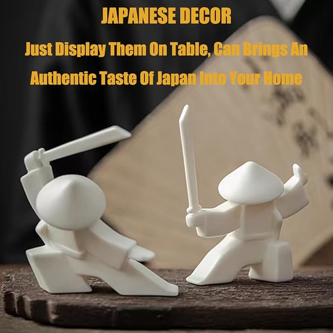 EAEMDY Samurai Figure Figurine Japanese Warrior Statue Decor for Table Room, Incense Holder for Stick Burner Incense Stick Holder, Kongfu Tea Pet Decoration (1.White B+C)