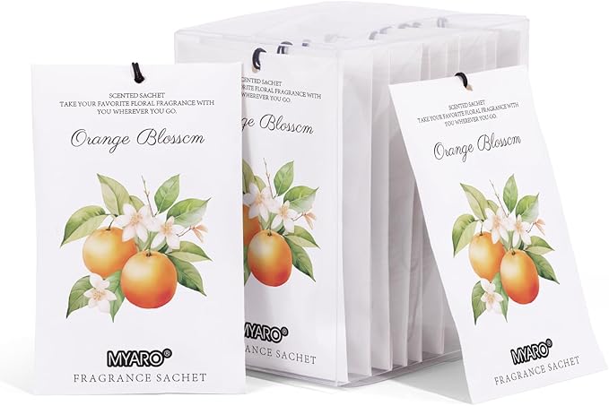MYARO 12 Packs Orange Blossom Scented Sachets for Drawer and Closet, Long-Lasting Closet Sachet Bags Drawer deodorizers Fresh Scents, Home Fragrance for Lover