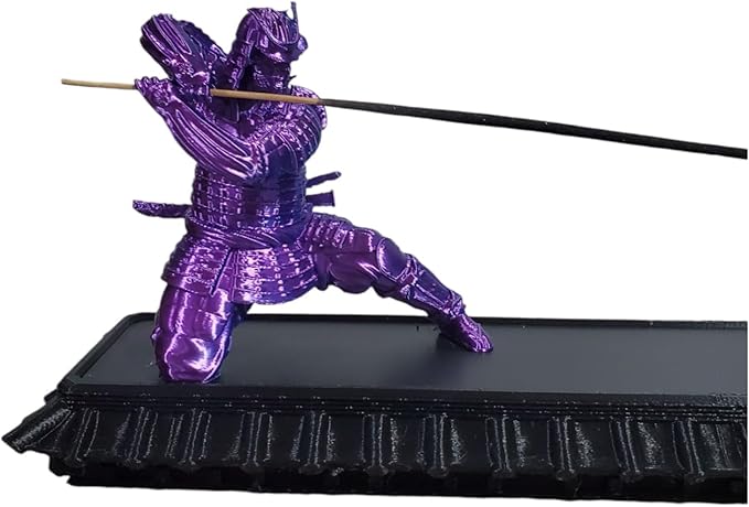 Samurai Incense Holder, Incense Burner with Storage Box, Ash Catcher, Warrior Incense Burner for Aromatherapy, Meditation, Yoga (Purple Blue Samurai & Black Box)