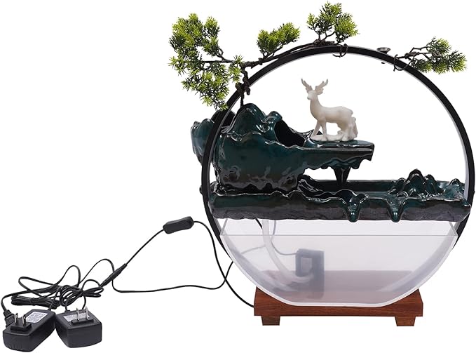 Backflow Incense Holder with Water Fountains and LED Light, Rockery, Deer and Aquariums Perfect for Relaxing or Home Decor (Deer witn Fish Tank)