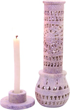 Carry Me Marble Soapstone Incense Stick Holder | Candle Burner | Tea Light Stand - Perfect Handmade Bottle Tower. Decorative Floral Carving for Gifting - Home and Office Decor - (2.5x2.5x10 Inches)