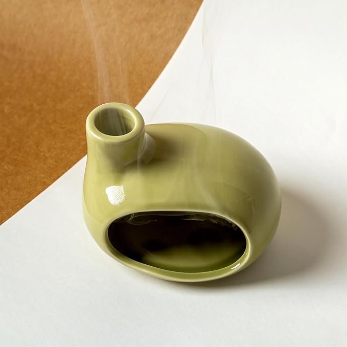 Palo Santo Holder Burner - Modern Chiminea Incense Dish for Palo Santo Sticks and Cones - Ceramic Meditation Gift with Natural Polished Surface - Perfect for Yoga, Aromatherapy